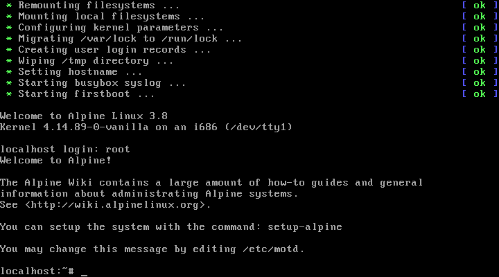 After boot up.. a command line shell of a complete ready to use Alpine will show you